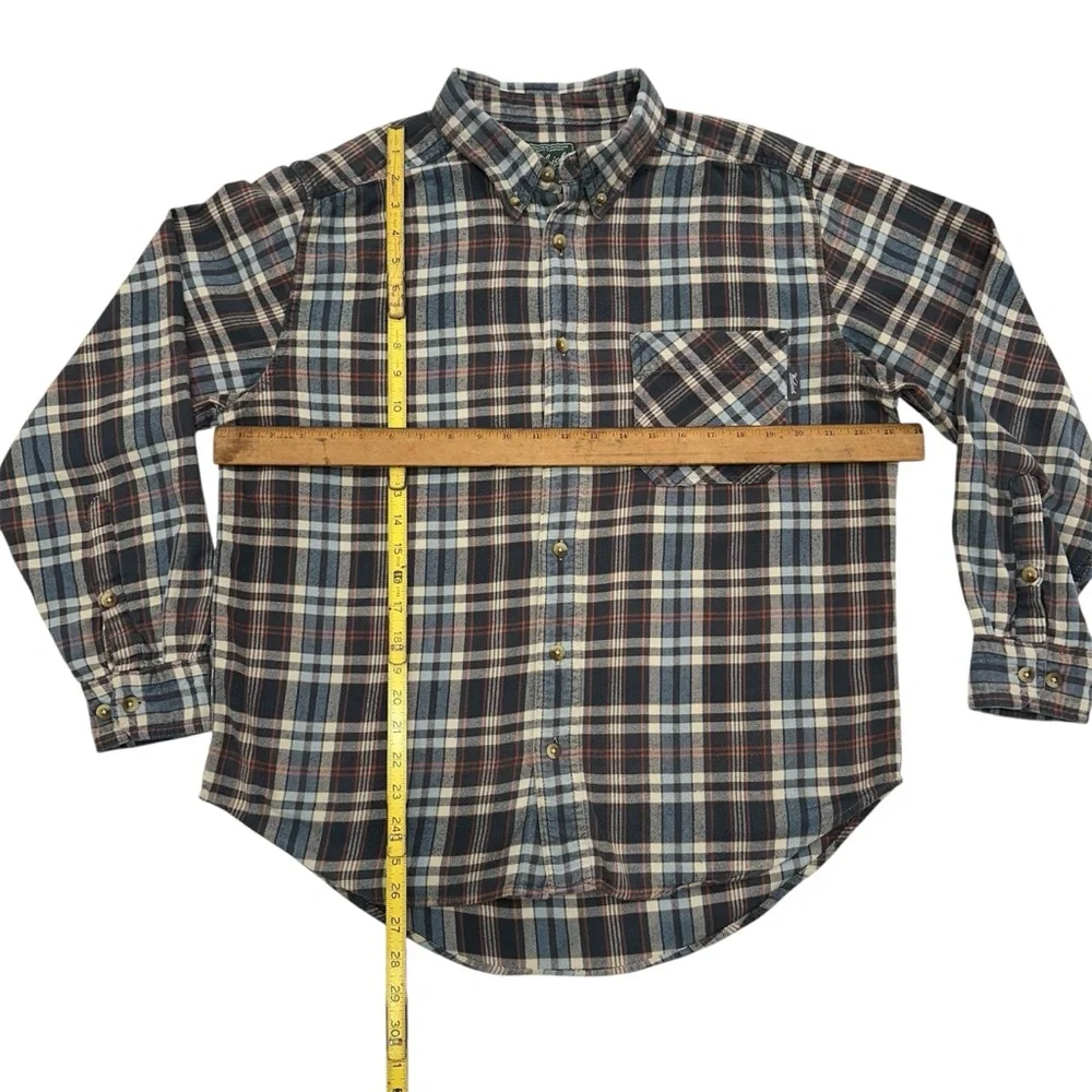 Woolrich Men's Black/Blue/White Plaid Flannel Long Sleeve Shirt Large_Vintage - Picture 4 of 9
